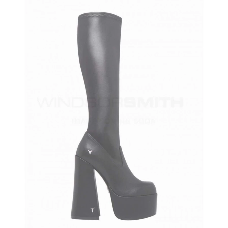 "WindsorSmith Women's Black Stretch PU Survival Boots - Stylish & Durable Footwear"