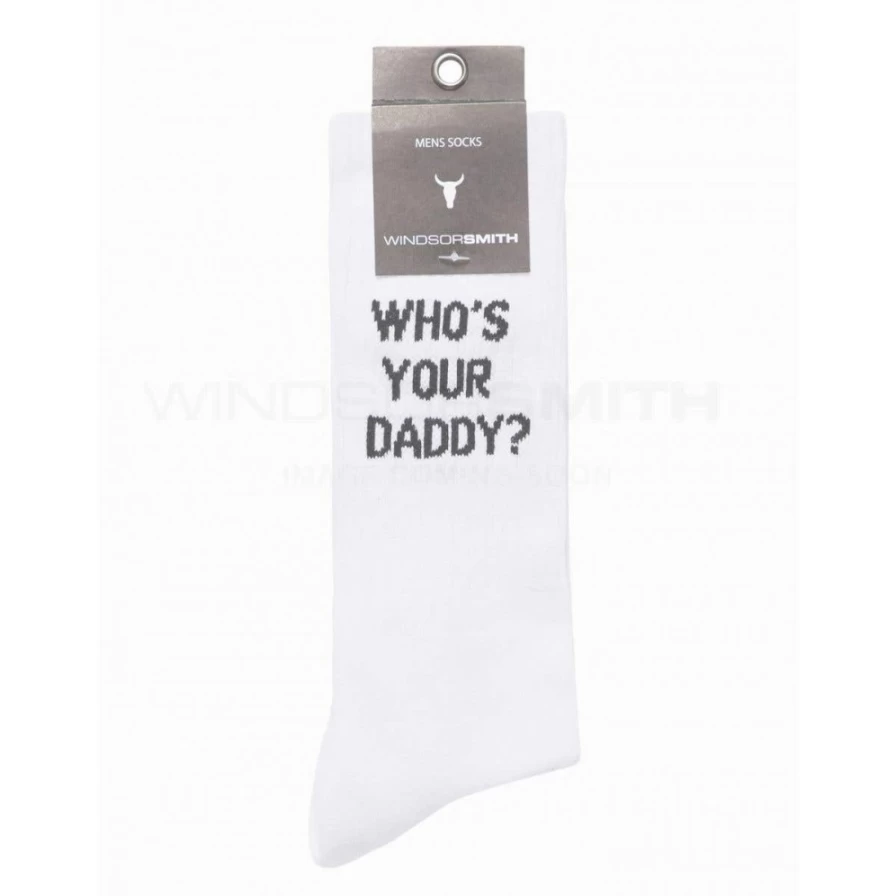 WindsorSmith Men's Novelty Socks "Who's Your Daddy" - White Funny Casual Socks