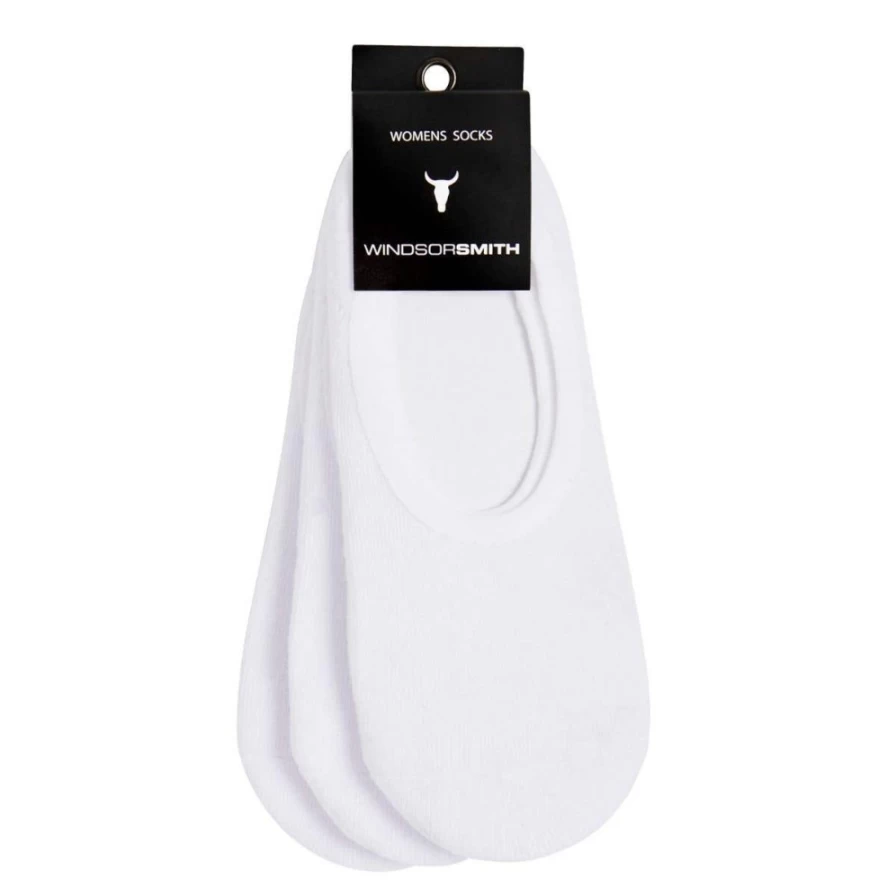 WindsorSmith Women's Invisible Socks 3-Pack White with Black Logo