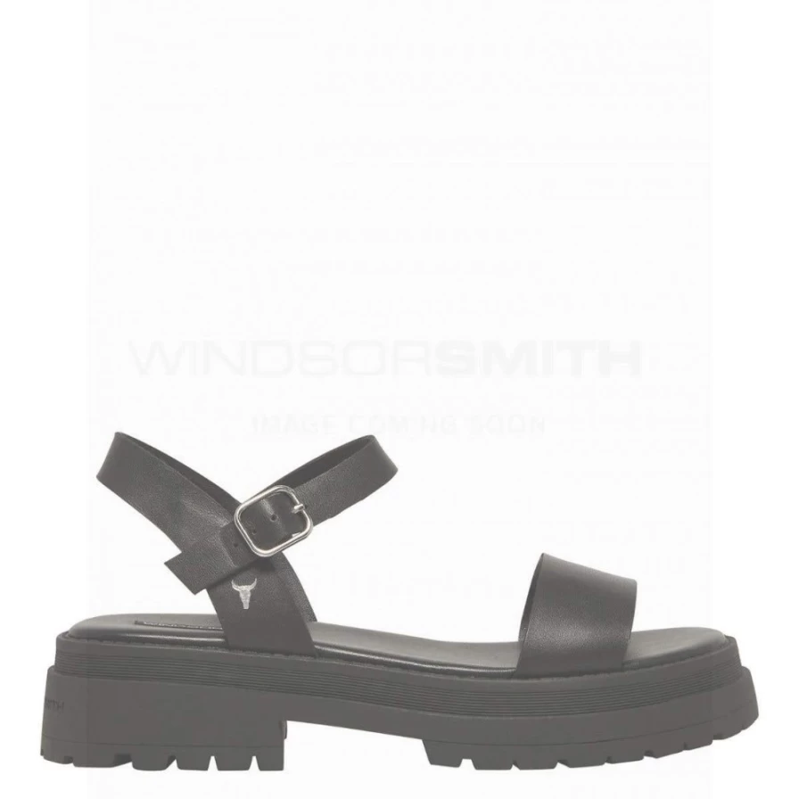 WindsorSmith Women's White Leather Linger Black Sandals