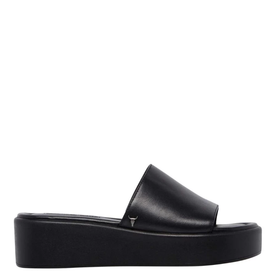 WindsorSmith Women's Black Leather Shook Sandals - Blk Leather Strappy Footwear