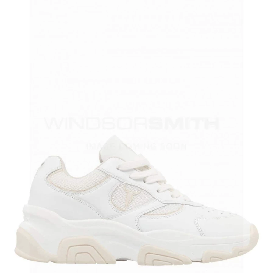 WindsorSmith Women's Ghosted White Leather and Blonde Sneakers