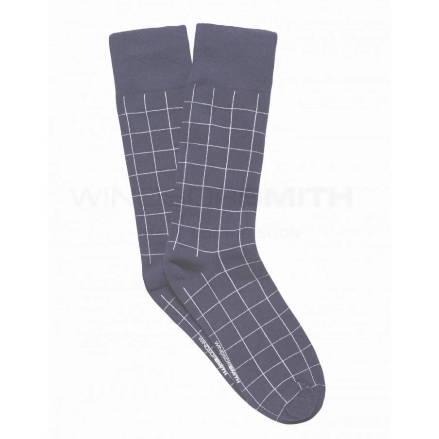 WindsorSmith Men's Navy Dress Socks - Premium Window Check Pattern Formal Socks for Men