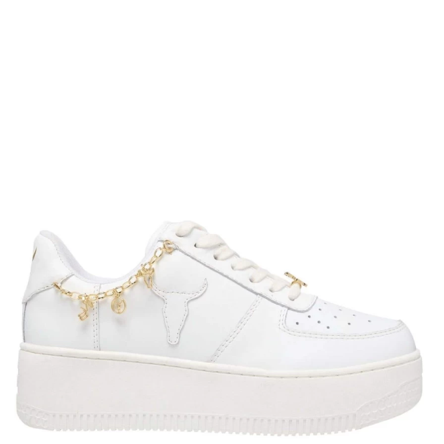 WindsorSmith Women's White Leather Gold Sneakers - Roses White Leather Gold Athletic Shoes