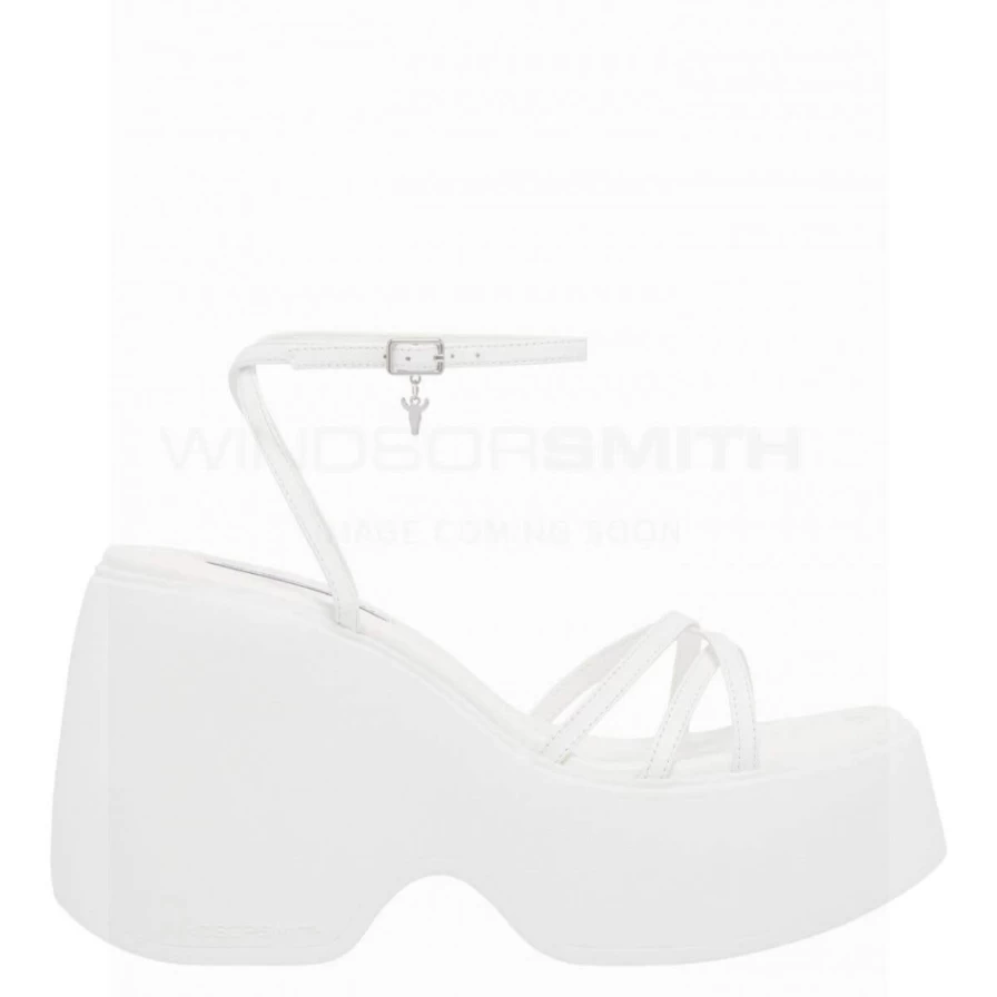 WindsorSmith Women's Black Leather Platform Sandals - Soulmate White Collection