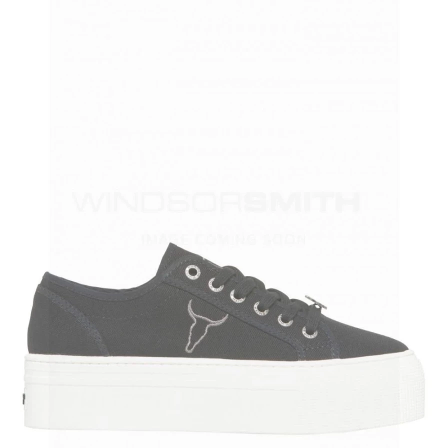 WindsorSmith Women's White Canvas Sneakers - Classic Ruby Black & White Casual Shoes