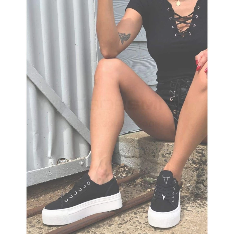WindsorSmith Women's White Canvas Sneakers - Classic Ruby Black & White Casual Shoes