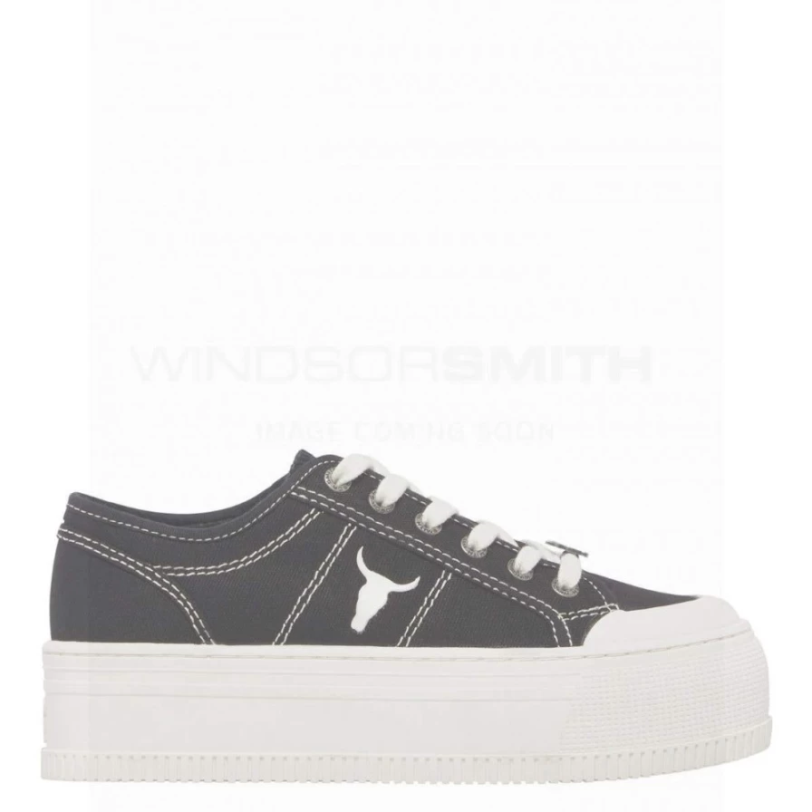WindsorSmith Women's Dealbreaker Sneaker in Black Canvas/Off White - Stylish & Comfortable