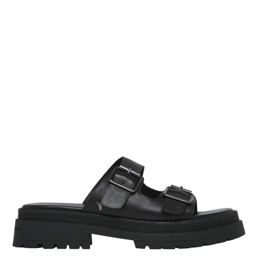 WindsorSmith Women's Black Leather Lullaby Sandals