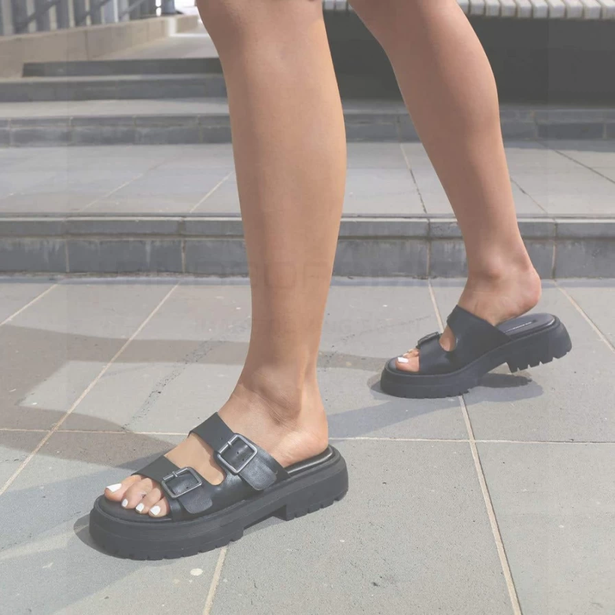 WindsorSmith Women's Black Leather Lullaby Sandals
