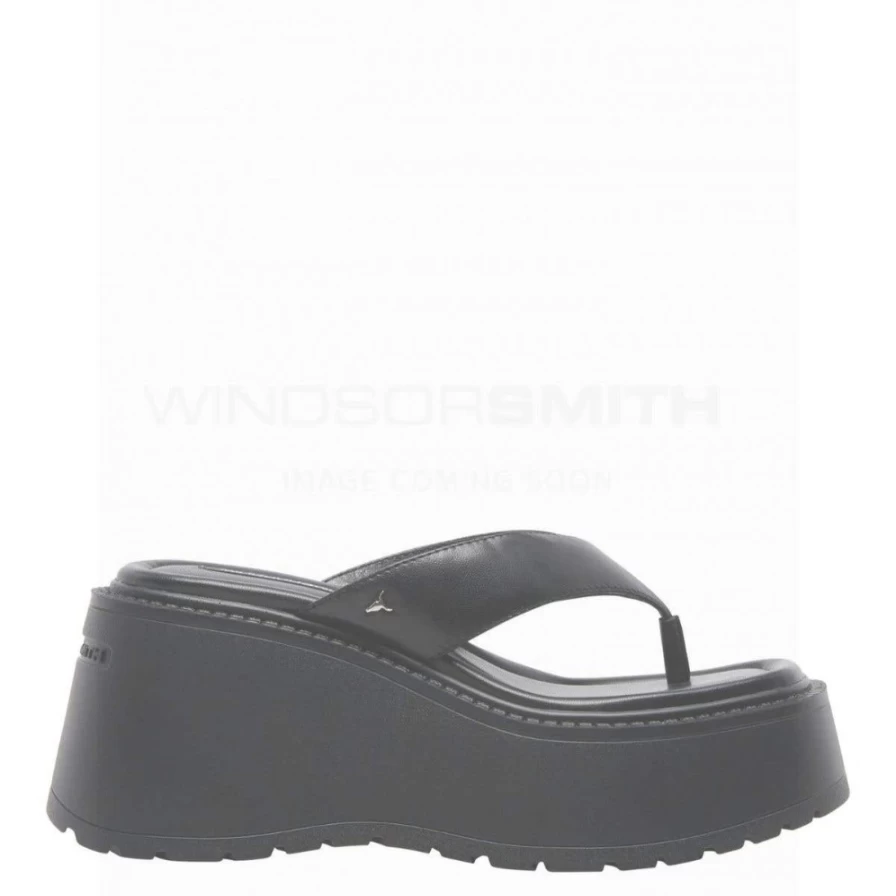 WindsorSmith Women's Black Leather Sandals - Cliche Style Strappy Footwear