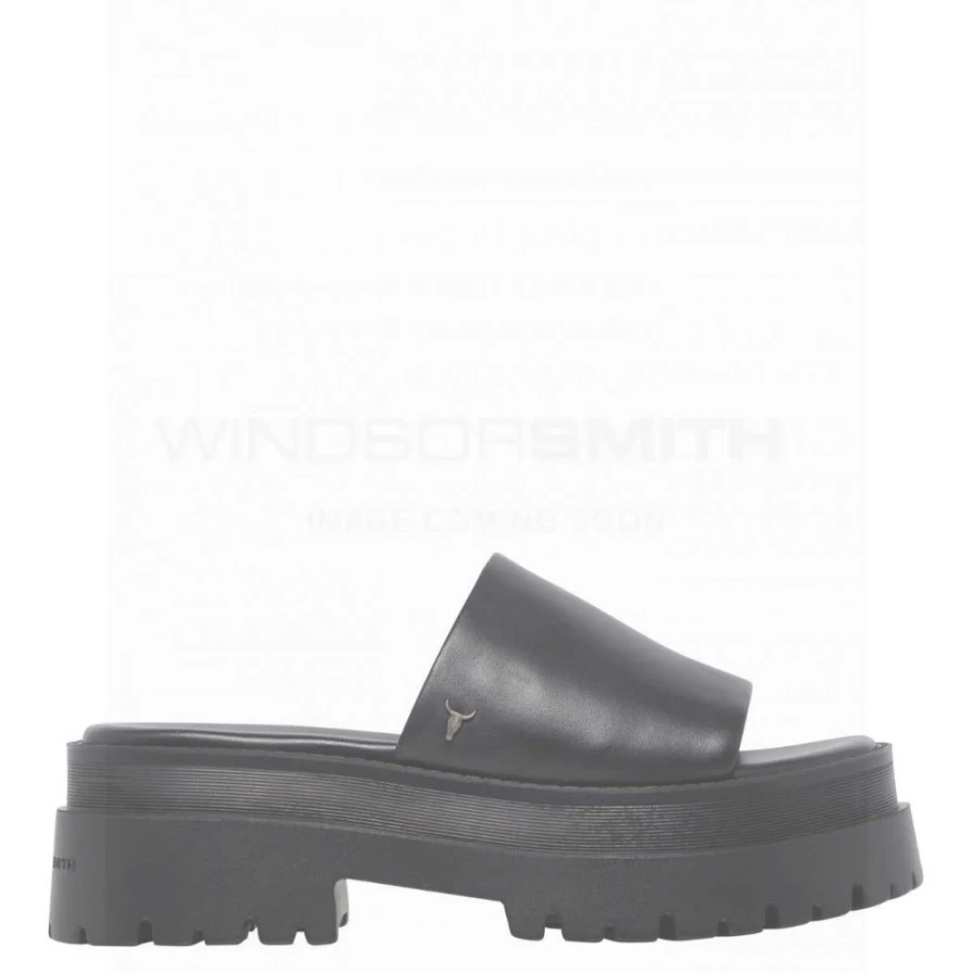 WindsorSmith Women's Black Leather Track Sandal