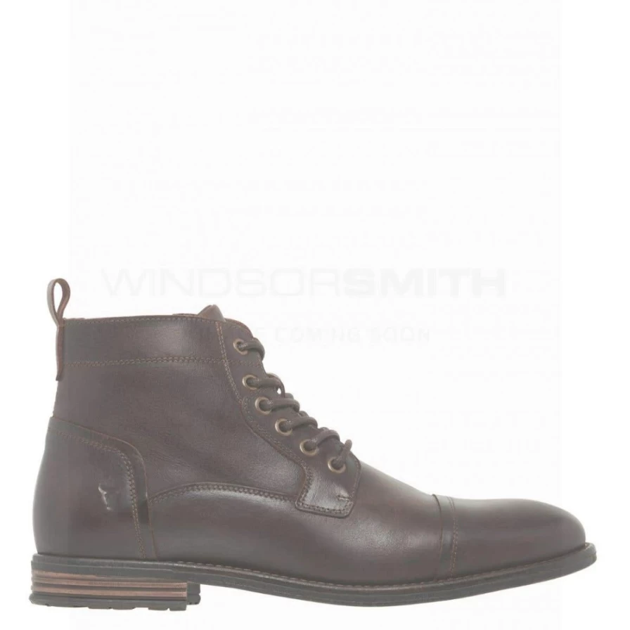 WindsorSmith Men's Blk Leather Aidan Dark Brown Leather Boots