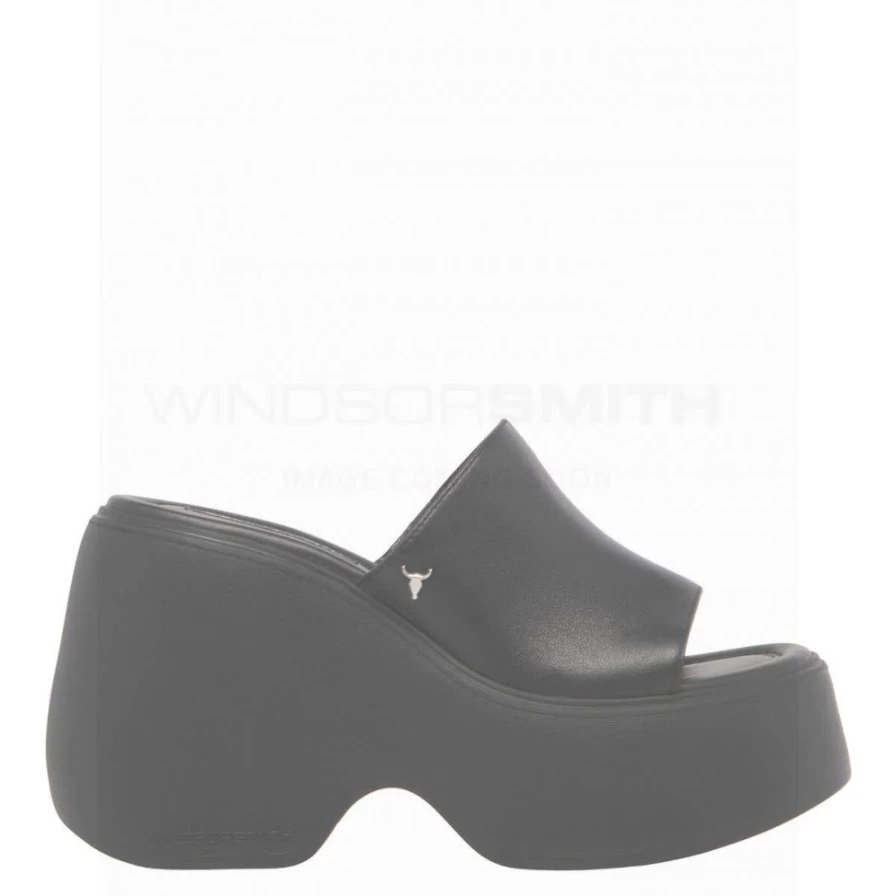 WindsorSmith Women's Sweetie Black Leather Platform Sandals - Blk Leather High Heel Shoes