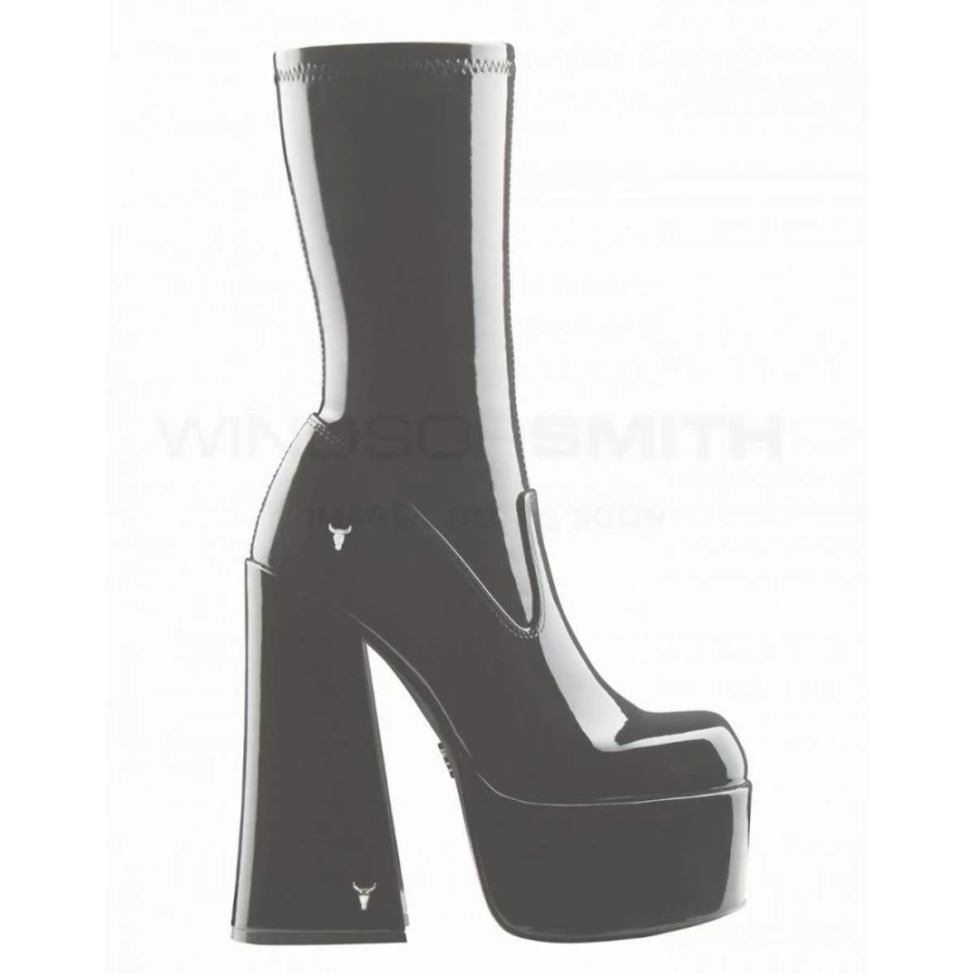 "Windsor Smith Women's Black Patent Stretch PU Leather Shoes - Stylish & Comfortable"