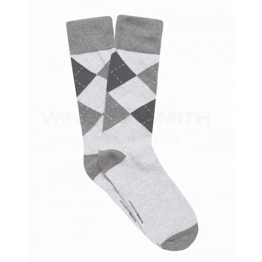 Windsor Smith Men's Grey Marle Argyle Dress Socks