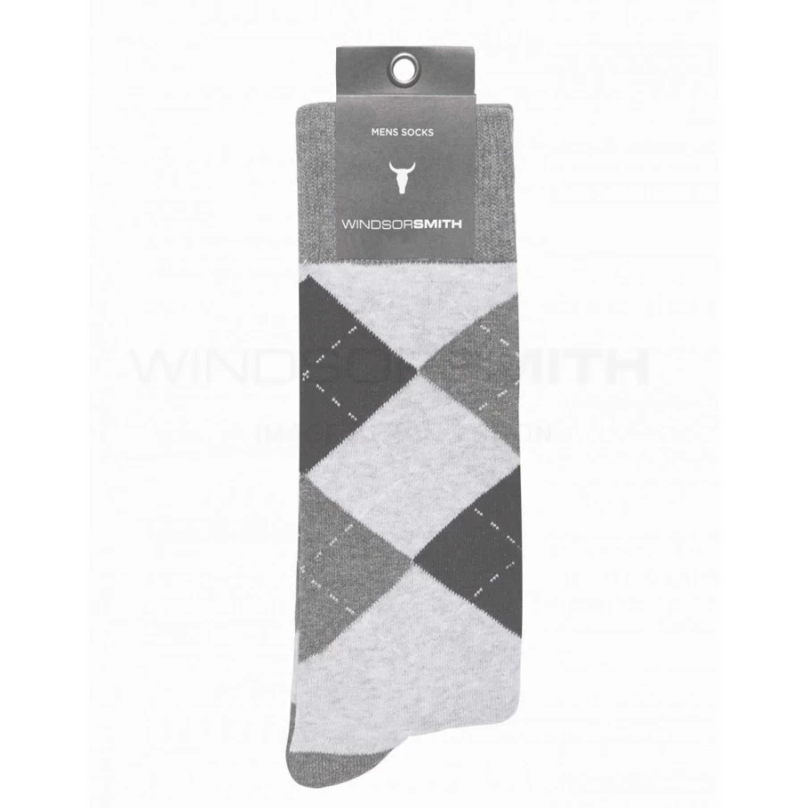 Windsor Smith Men's Grey Marle Argyle Dress Socks