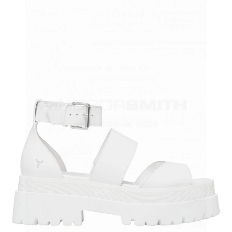 WindsorSmith Women's Black Leather Sandals - Comfortable & Stylish White Sole Design