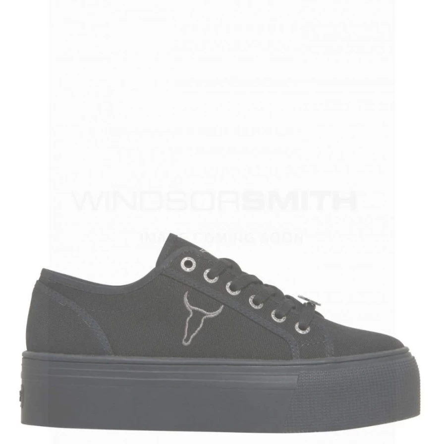 WindsorSmith Women's White Canvas Sneakers - Classic Black & White Casual Shoes