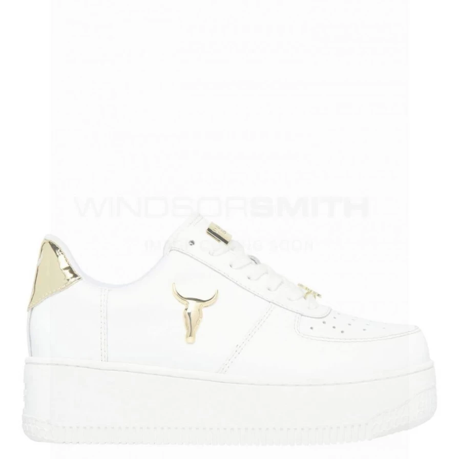 WindsorSmith Women's White Leather Sneakers with Gold Metallic Accents