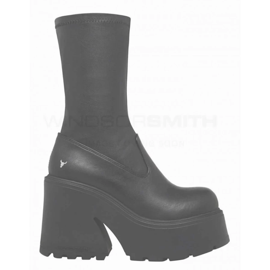 Women's Black Stretch PU Ankle Boots by Windsor Smith - Sleek Sock Boot Style